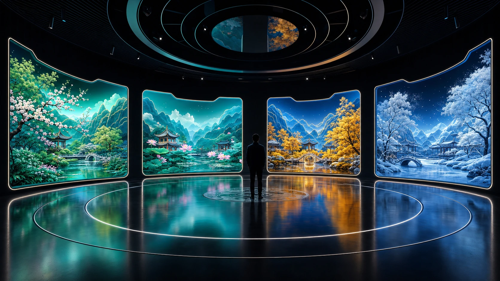 湖墅八景春夏秋冬数字展陈四联景